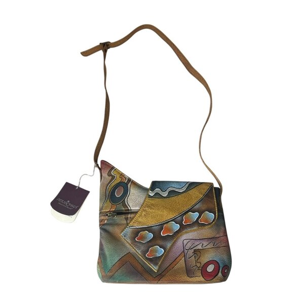 Anuschka Hand Painted Leather abstract Flap Crossbody Bag NWT 257-AT artsy art - Picture 13 of 13